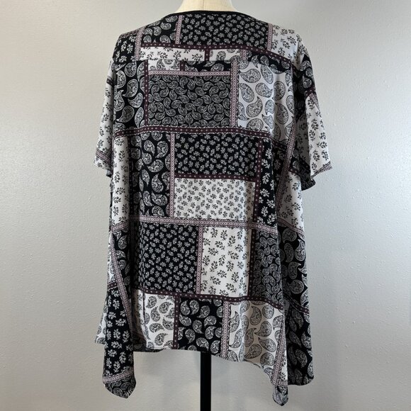 Jones New York Womens 3X Multicolor Paisley Patchwork Tunic Blouse Short Sleeve - Picture 2 of 14